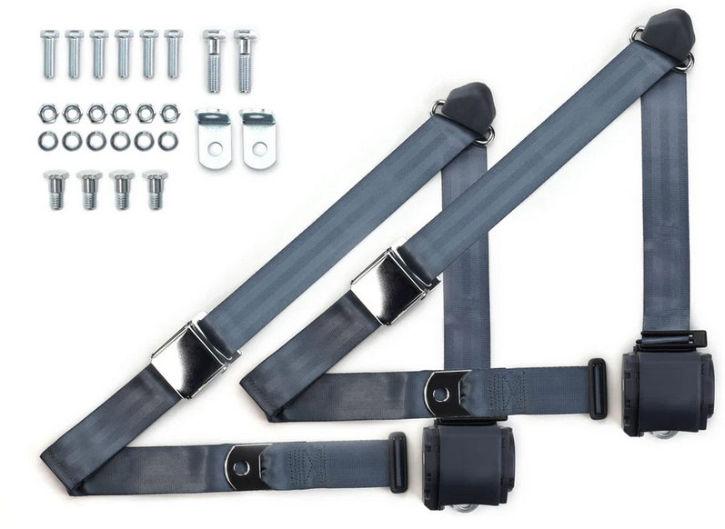 1973-91 gm truck 3pt 359-blu belts w/aviation buckle & 337 hardware kit (pair) RETROBELT RB-7391GMTKKT-BLU