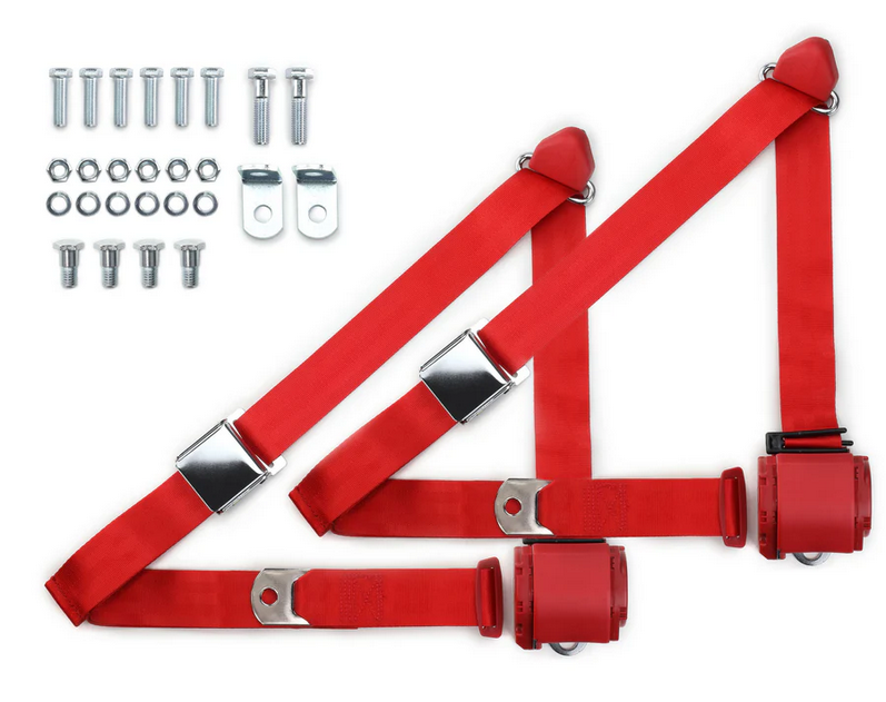 1973-91 gm truck 3pt 359-brd belts w/aviation buckle & 337 hardware kit (pair) RETROBELT RB-7391GMTKKT-BRD