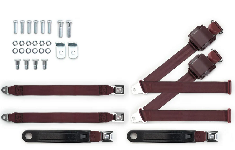 1973-91 gm truck 3pt 369-brg-20 belts w/pushbutton & 337 hardware kit for bench seats (pair) RETROBELT RB-7391GMTKKT-BRG-BE