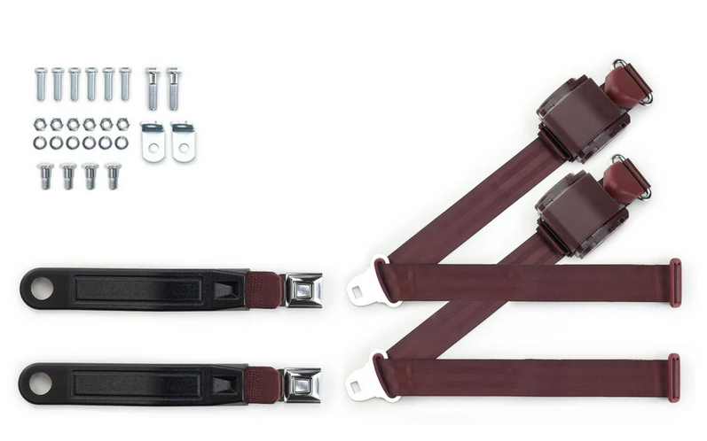 1973-91 gm truck 3pt 369-brg-12 belts w/pushbutton & 337 hardware kit for bucket seats (pair) RETROBELT RB-7391GMTKKT-BRG-BU