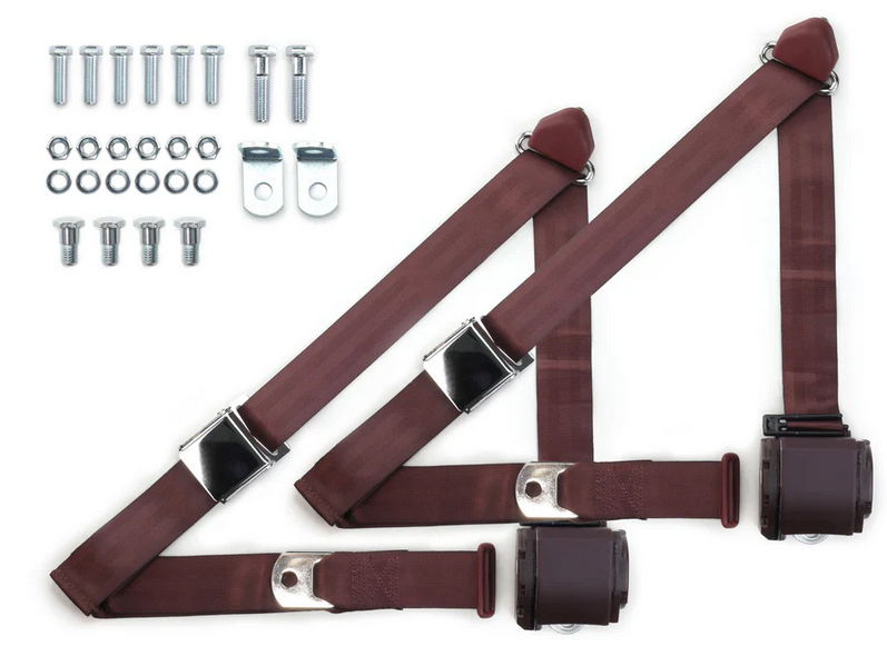 1973-91 gm truck 3pt 359-brg belts w/aviation buckle & 337 hardware kit (pair) RETROBELT RB-7391GMTKKT-BRG
