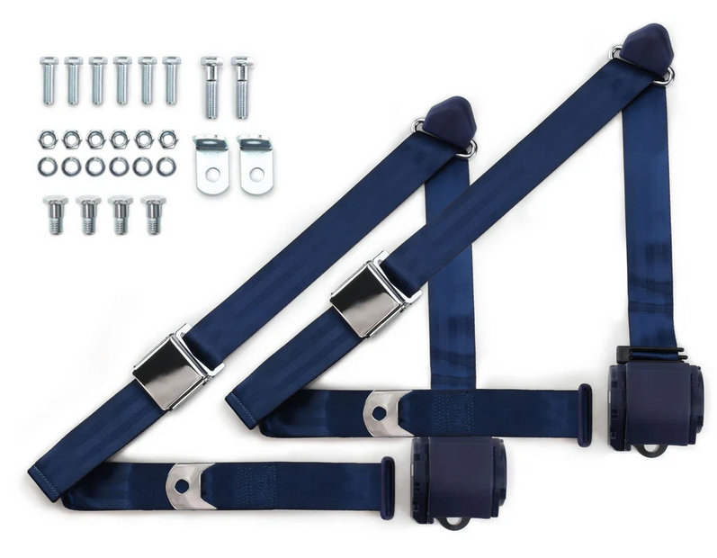 1973-91 gm truck 3pt 359-dkb belts w/aviation buckle & 337 hardware kit (pair) RETROBELT RB-7391GMTKKT-DKB