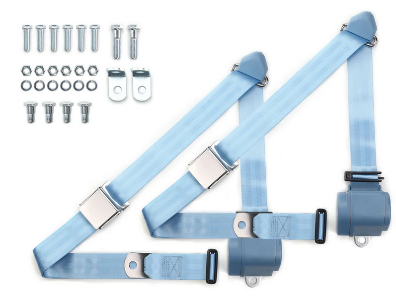 1973-91 gm truck 3pt 359-pdb belts w/aviation buckle & 337 hardware kit (pair) RETROBELT RB-7391GMTKKT-PDB