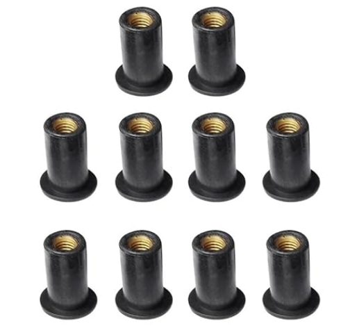 LOT DE 10 INSERT CAOUTCHOU AVEC ECROU LAITON POUR CARENAGE ou BULLE ou TOLLE NOIR DIAMETRE M5 x10 UNITES